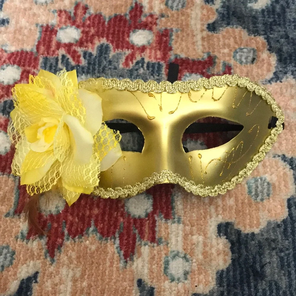 Gold with Faux Flower Masquerade Mask